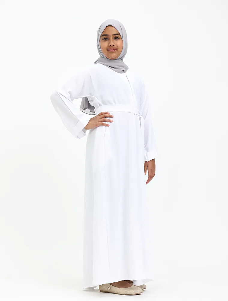 White Linen Feel Basic Girls Abaya